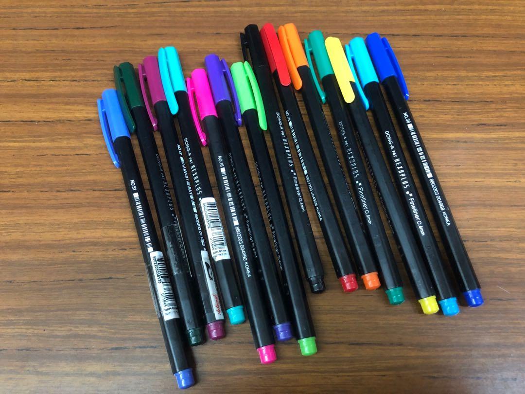 DONG-A Hexaplus Fineliner Pen, 0.4mm, 10 Color Set