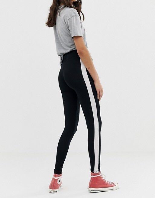 black leggings with white side stripe