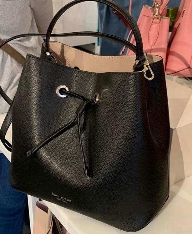 Kate Spade NY Eva Black Large Leather Crossbody Bucket Bag, Women's