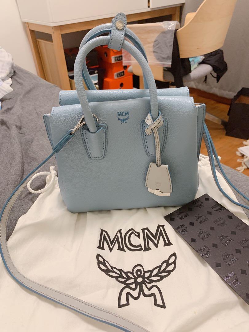 MCM milla sky baby blue mini tote sling bag