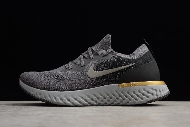 Nike epic react deals flyknit grey black gold