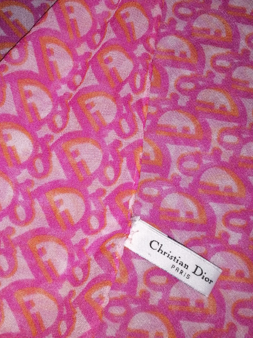 Christian Dior Silk Scarf Trotter Monogram Pink Square Chiffon From Japan  Used
