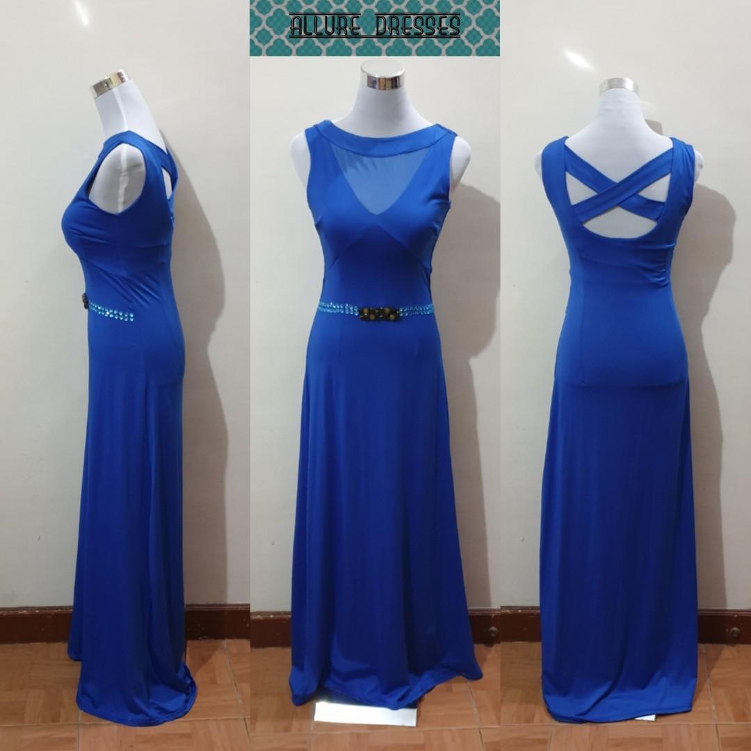 blue long evening gown