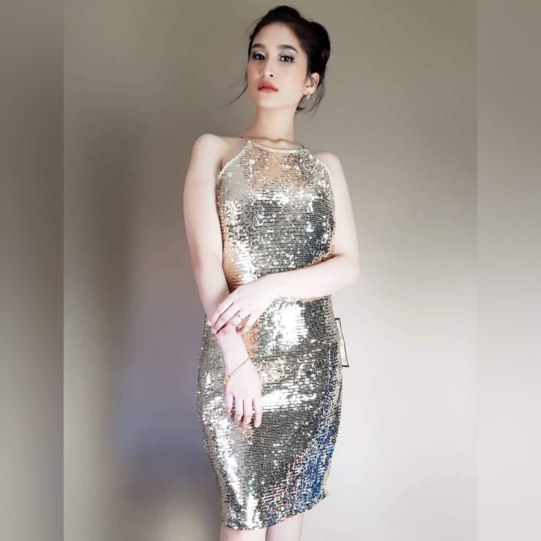 Sequin Hearts gold full sequin halter party event cocktail formal evening ball prom dress brand new with tag imported from US