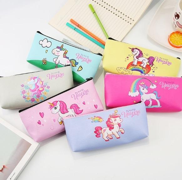 Unicorn Pu Leather Pencil Case Zip Storage Stationary Pen Ruler