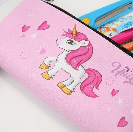 Unicorn Pu Leather Pencil Case Zip Storage Stationary Pen Ruler