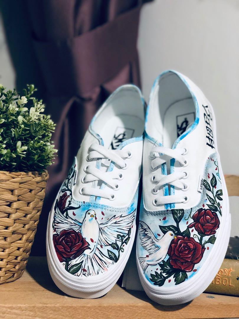 Custom painted Vans Authentic Doves Roses