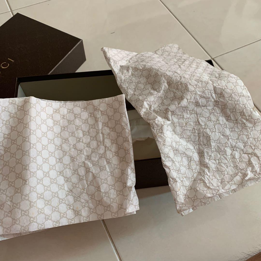 Gucci shoe box and paper bag with 2 Gucci tissue paper, Luxury, Accessories  on Carousell