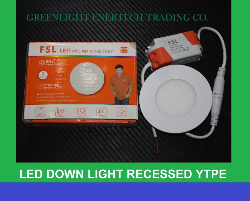 Fsl Led Down Light Round 3 Watts 90 265 Volts Ac Home Furniture Furniture Fixtures Lighting And Electricals On Carousell