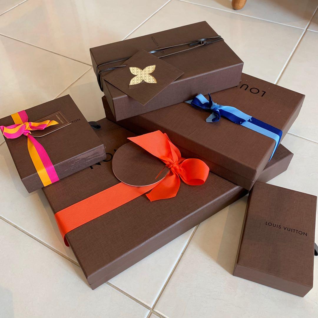 Louis Vuitton Gift Packaging Set-Bag, Brown Box, Leather Ribbon, Receipt  Holder