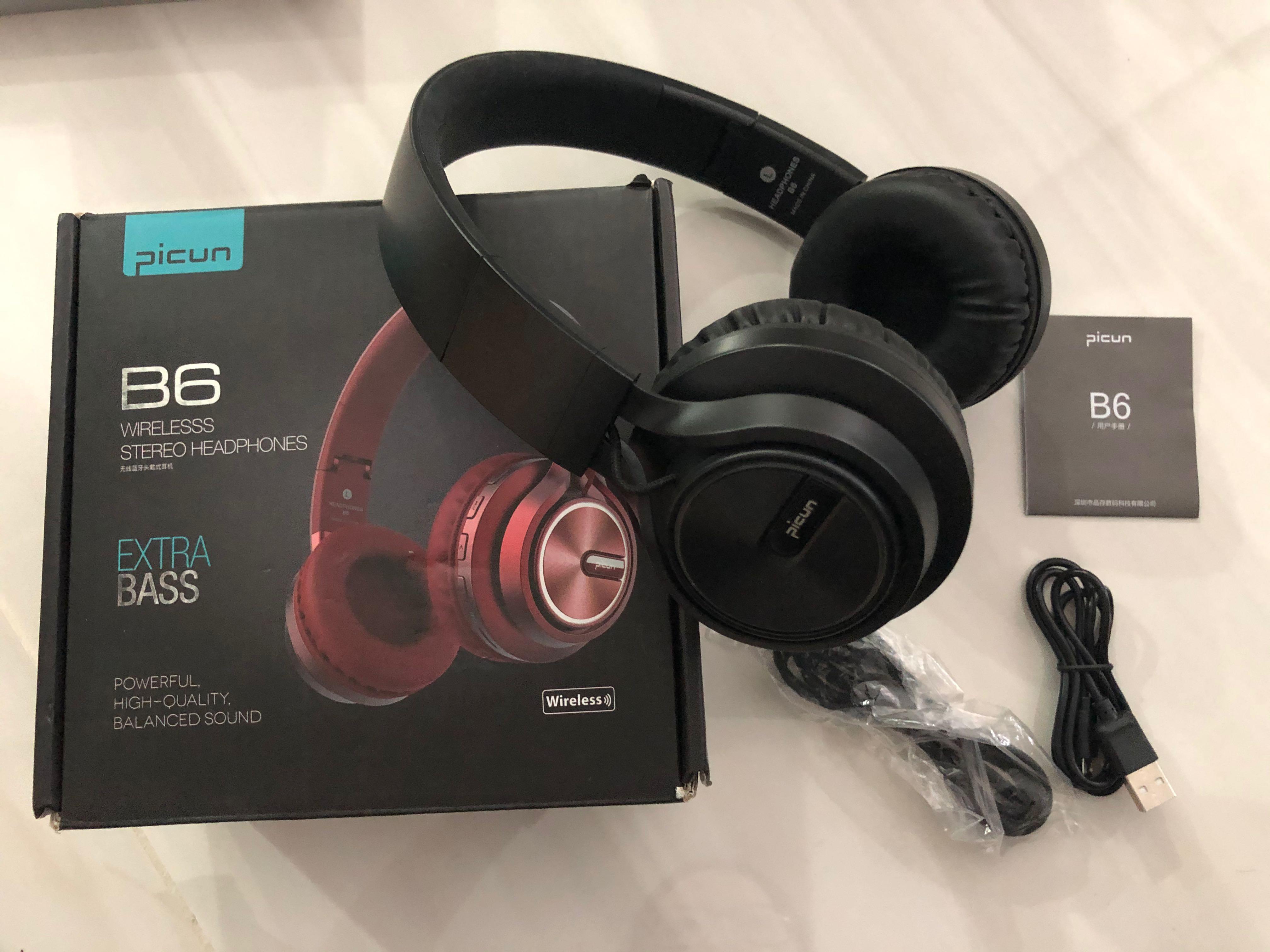Picun B6 Foldable Wireless Bluetooth Headphone Stereo 3.5mm Gaming Headset Black