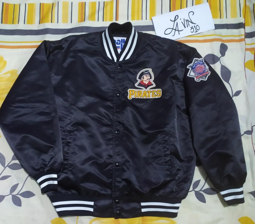 80s Pittsburgh Pirates Black Satin Baseball Jacket Medium - The