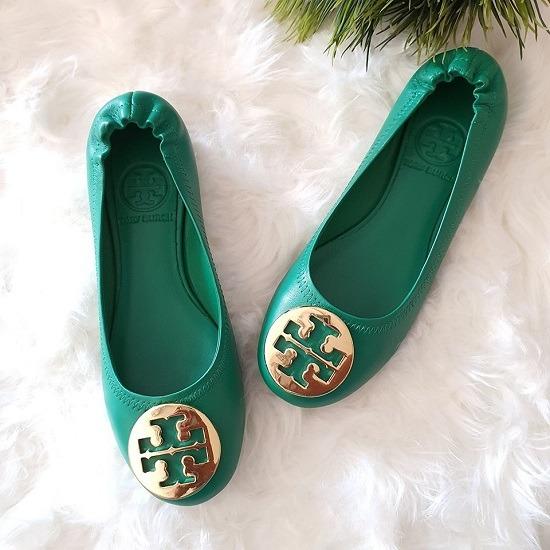 Tory Burch Classic Reva Ballet Flats Green Gold Women s