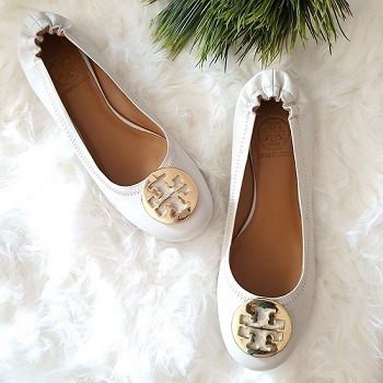 Tory Burch Classic Reva Ballet Flats White Gold