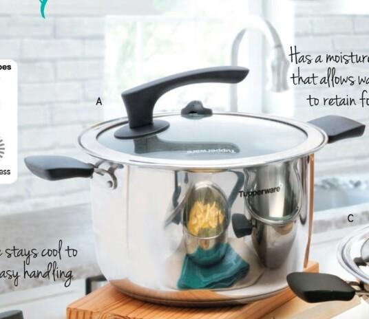 TUPPERCHEF INSPIRE COOKWARE COLLECTION (Category: Cookware & Accessories) located in Makati City. Submitted by plasticsnfrills (Listing ID 140320095, Image 2). Description: TUPPERCHEF INSPIRE COOKWARE COLLECTION Bakelite handle stays cool to the touch for easy handling. Has a moisture lock smart lid that allows waterless cooking to retain food nutrients. Each comea in a gift box. A. Inspire Stockpot Capacity: 7 liters Dimensions: 24cm D P8,999 B.