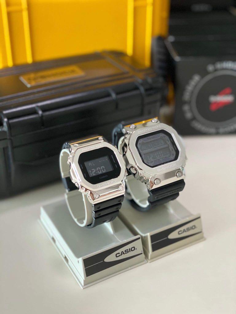 VALENTINE G SHOCK COUPLE SET GX 56BB and DW 5600BB IN STAINLESS STEEL SILVER BEZELS metal gshock gshock GSHOCK casio CASIO Women s Fashion Watches Accessories Watches on Carousell