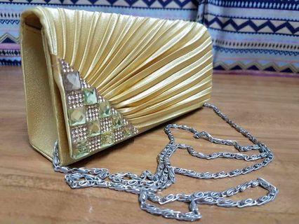 ❤️  GOLD PARTY EVENiNG CLUTCH PURSE BAG with detachable Chain Sling