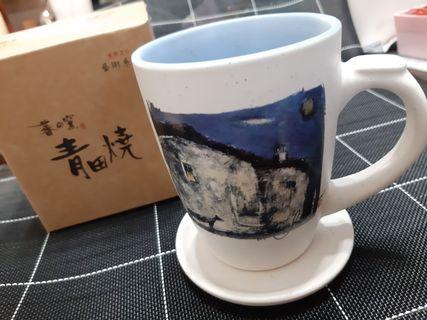 【蕃の窯。青田焼】窯燒陶瓷杯_天藍色(附杯墊)