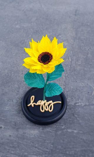 Handcrafted Sunflower in Glass dome