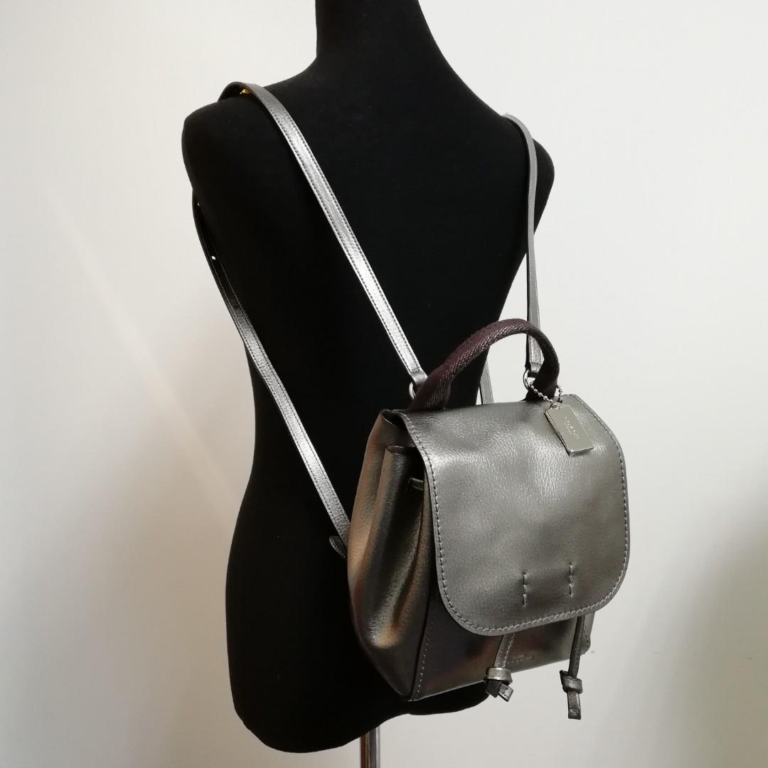 AS IS Original with Gift Receipt Coach Derby Convertible Pebble Leather Backpack in Metallic Gunmetal