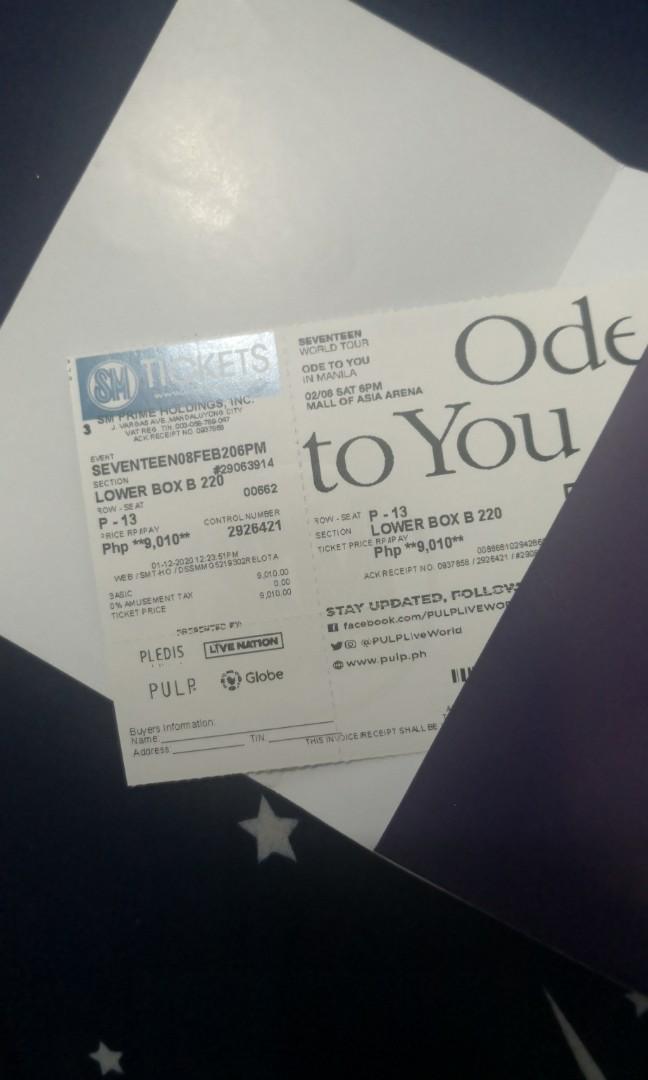 Seventeen Ode to You concert ticket, Hobbies & Toys, Music & Media