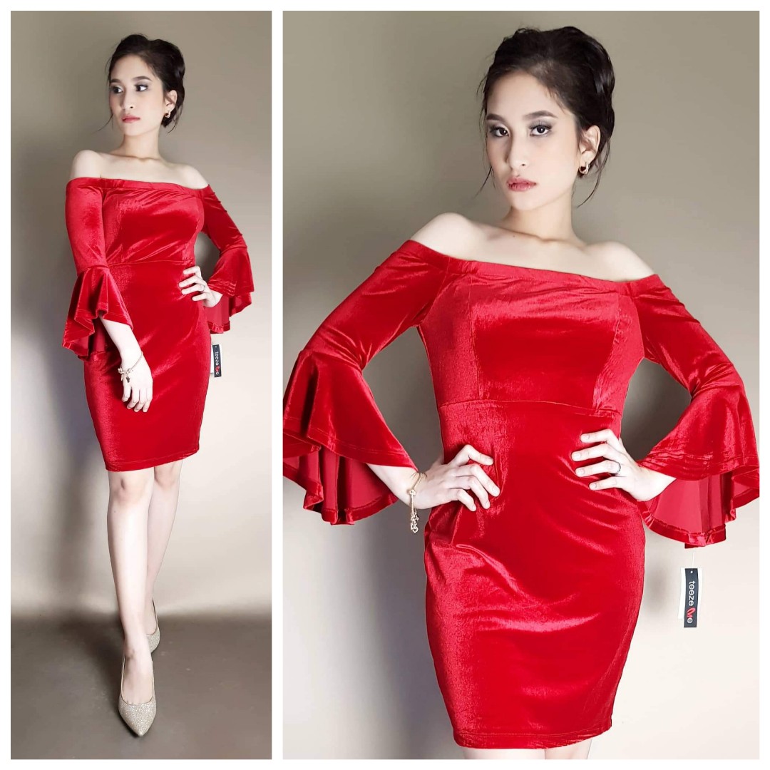 velvet bell sleeve dress