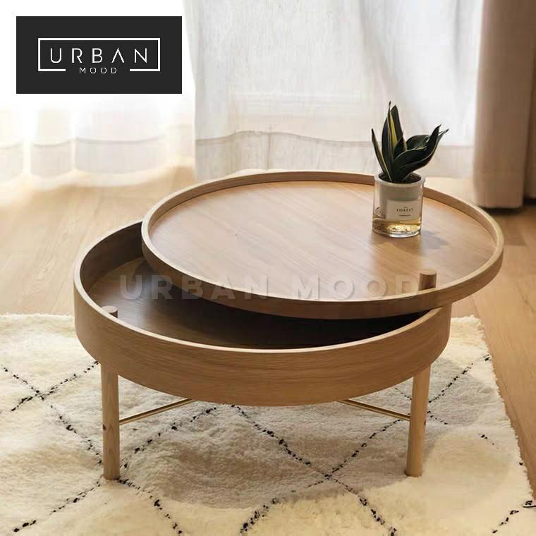 Modern Round Coffee Table With Storage Lift-Top Wood Stone Coffee Table