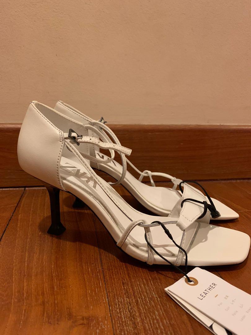 ZARA white strap heels, Women's Fashion 