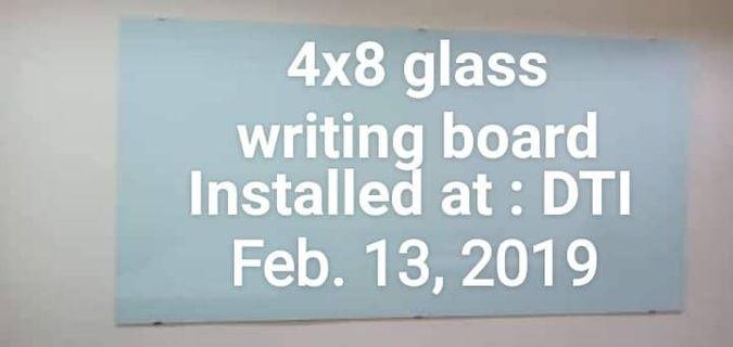 Glass Writing Board on Wall, Glass Board with Cork Board & Frame Glass Calendar Board, Glass Signage with Bolts
