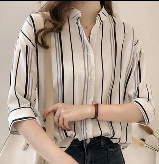 2019 New Fashion Summer Women Blouses And Tops Chiffon Striped Shirts Plus Size Office Ladies Shirt Women s Fashion Tops Blouses on Carousell