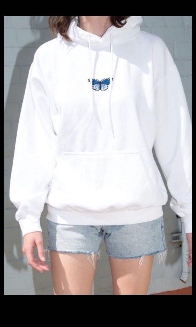BNWT brandy melville blue butterfly hoodie Women s Fashion Tops Other Tops on Carousell