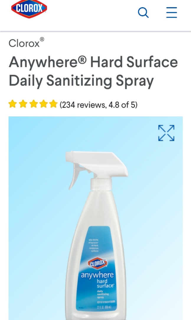 Clorox Anywhere Hard Surface Daily Sanitizing Spray 22oz Everything Else On Carousell