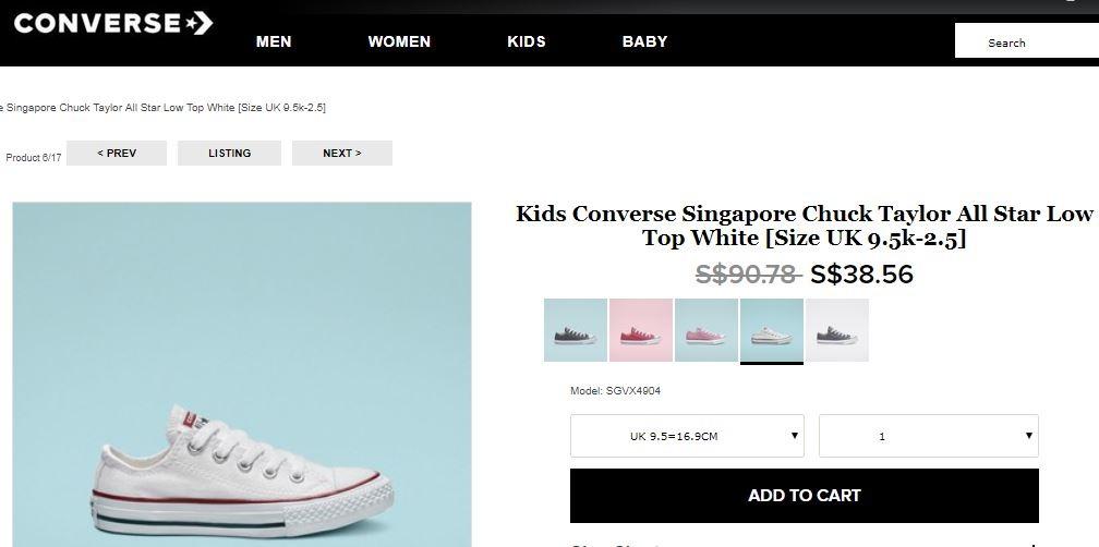 converse size shoes