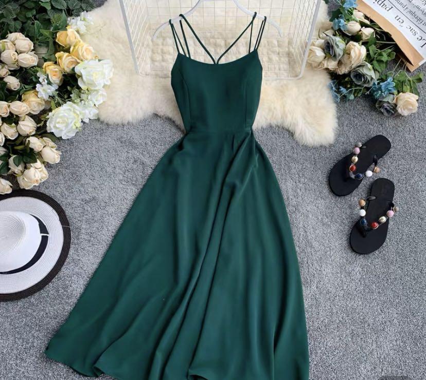 dark green midi dress