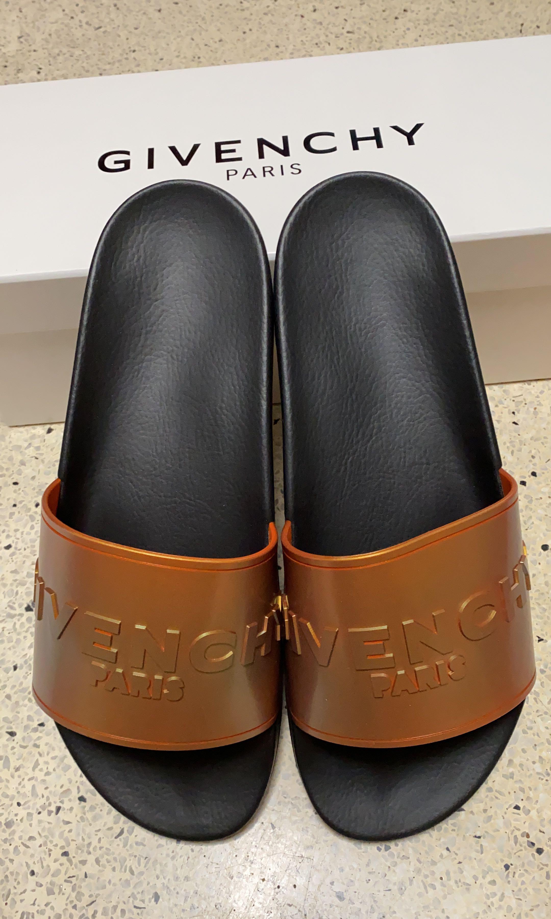 Givenchy Gold Sandals Size 42/43, Men's Fashion, Footwear, Flipflops and  Slides on Carousell