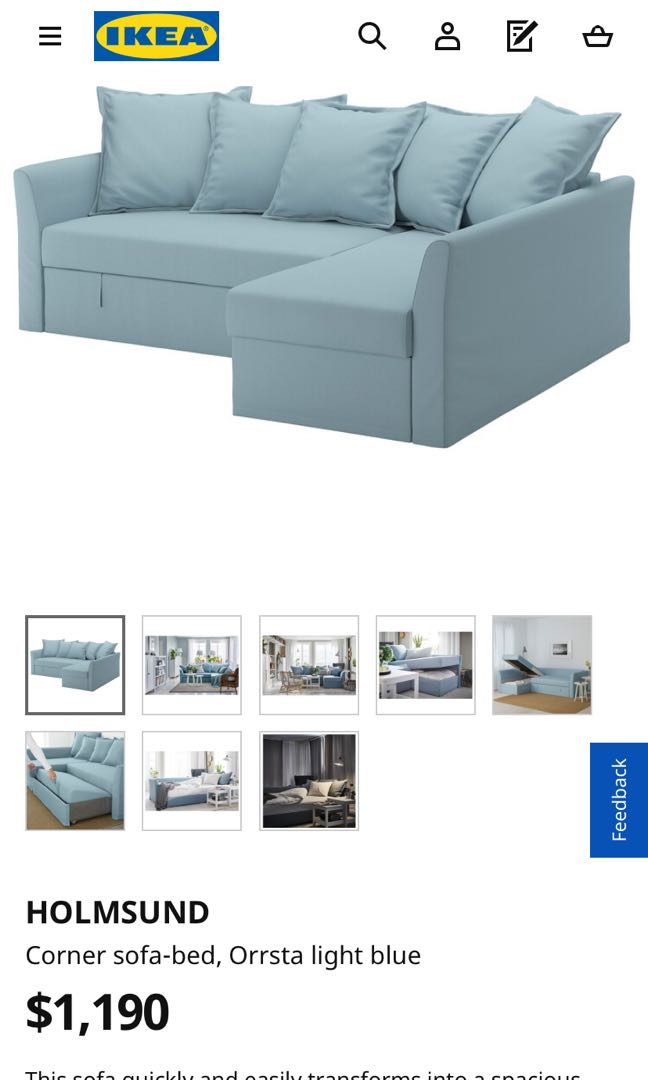 Ikea Sofa Bed Holmsund Corner, Light Grey Sofa Bed Ikea