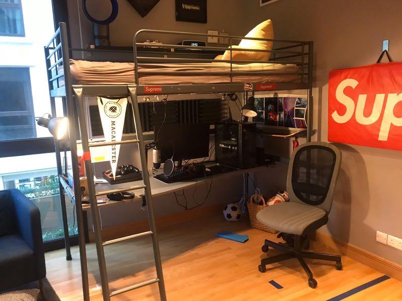 IKEA SVARTA loft bed with desk + IKEA Chair, Furniture & Home Living