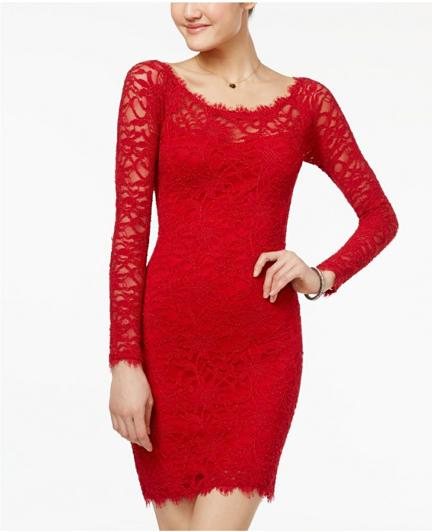 red lace cocktail dress with sleeves