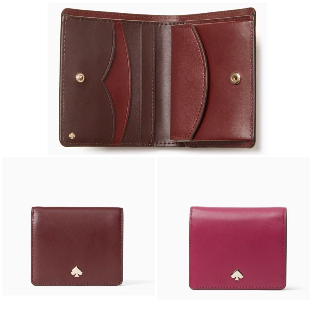 Kate Spade Nadine Small Bifold Wallet Cherrywood Burgundy Red Brown Rhubarb Tart Fuschia Pink