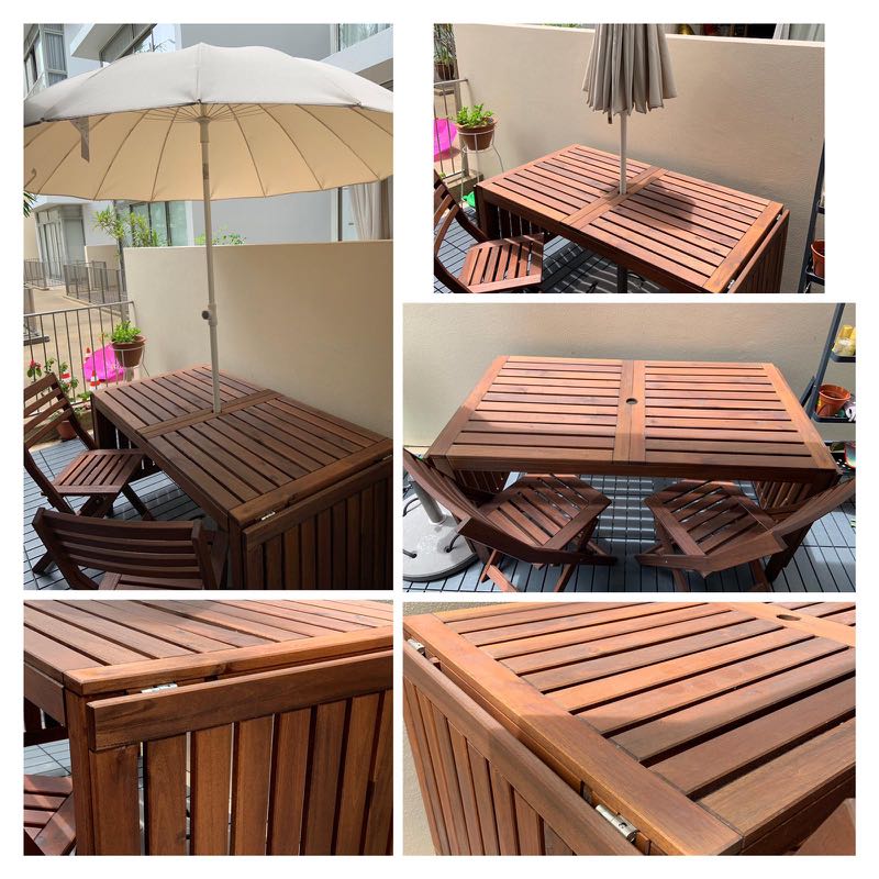 Outdoor table chairs and parasol, Furniture & Home Living, Furniture