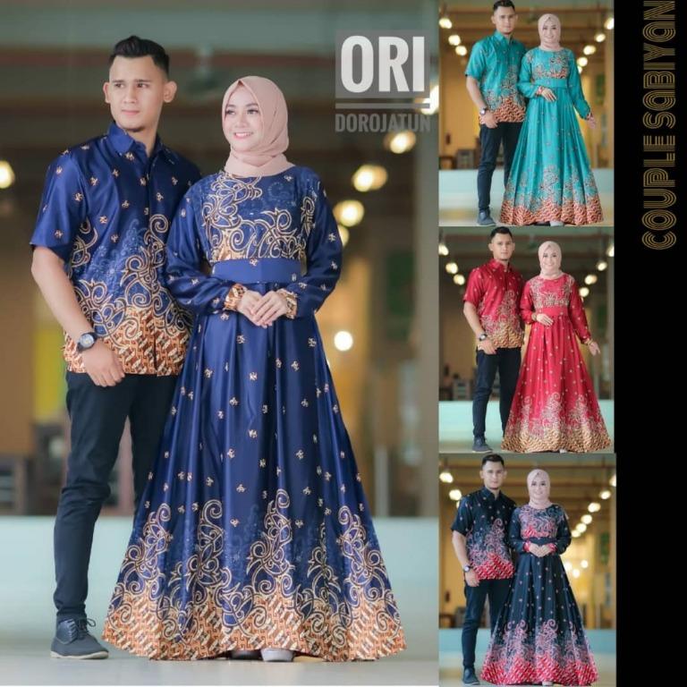 Pre order Muslimah Sabiyan Couple batik Modern kain semi sutera blue red black top dress long sleeve Women s Fashion Muslimah Fashion Dresses on Carousell