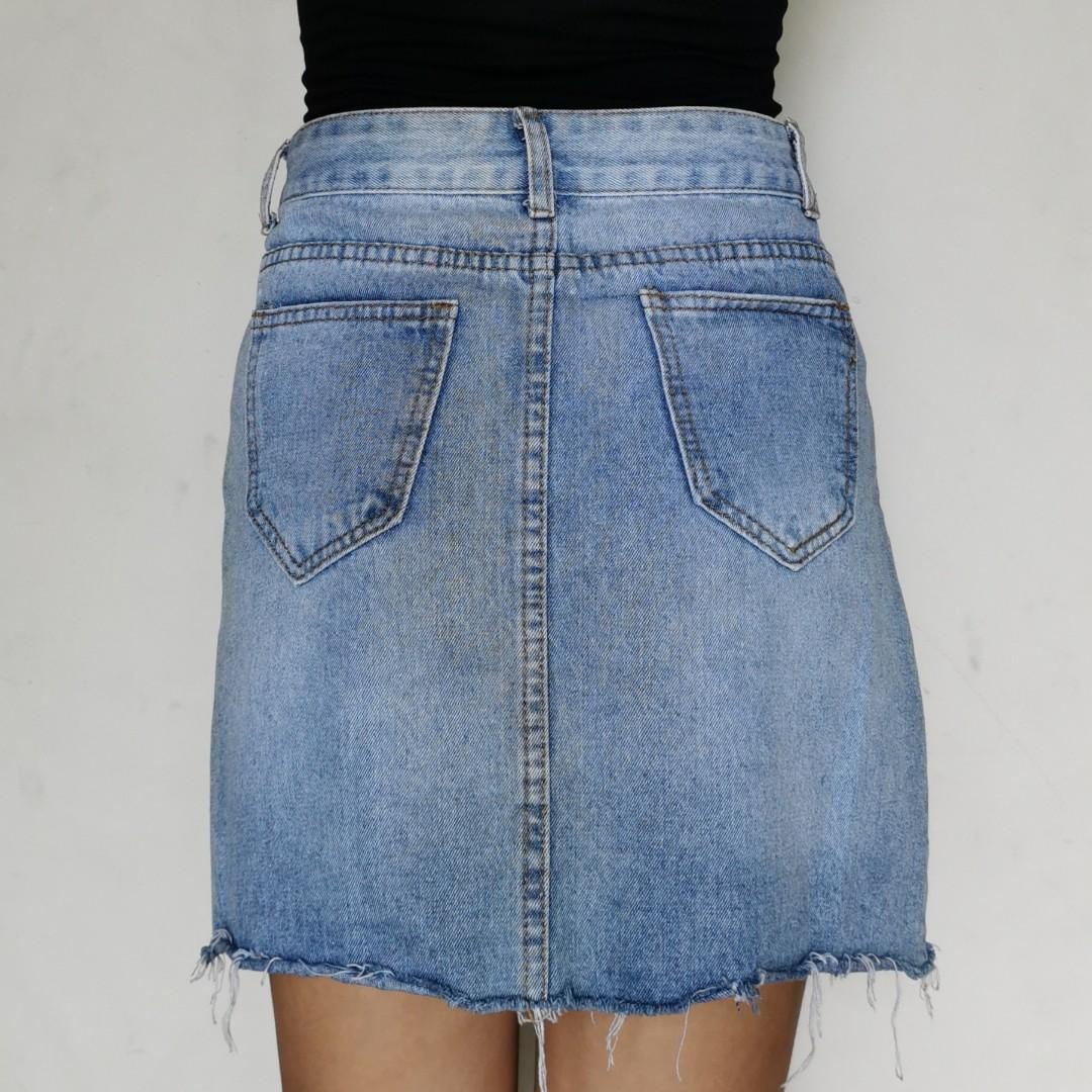 distressed denim skirt