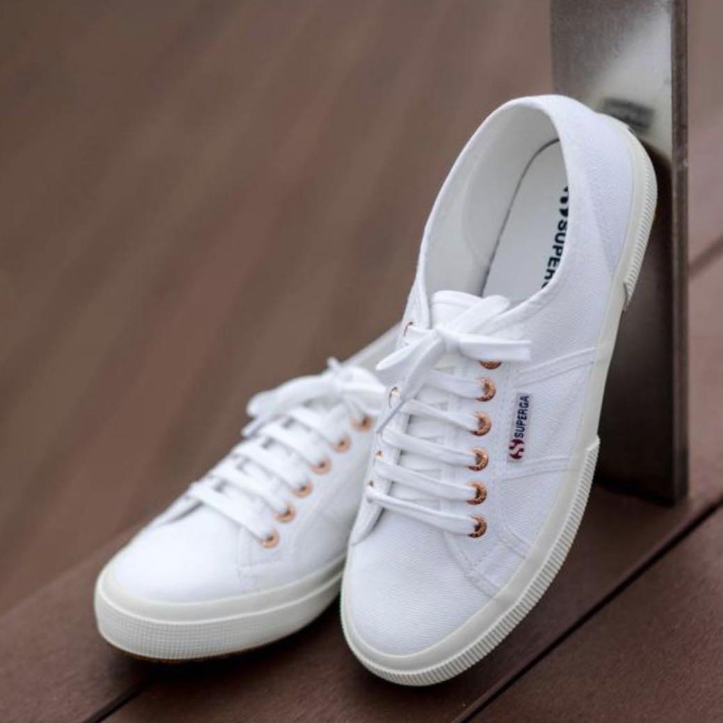 white and rose gold superga
