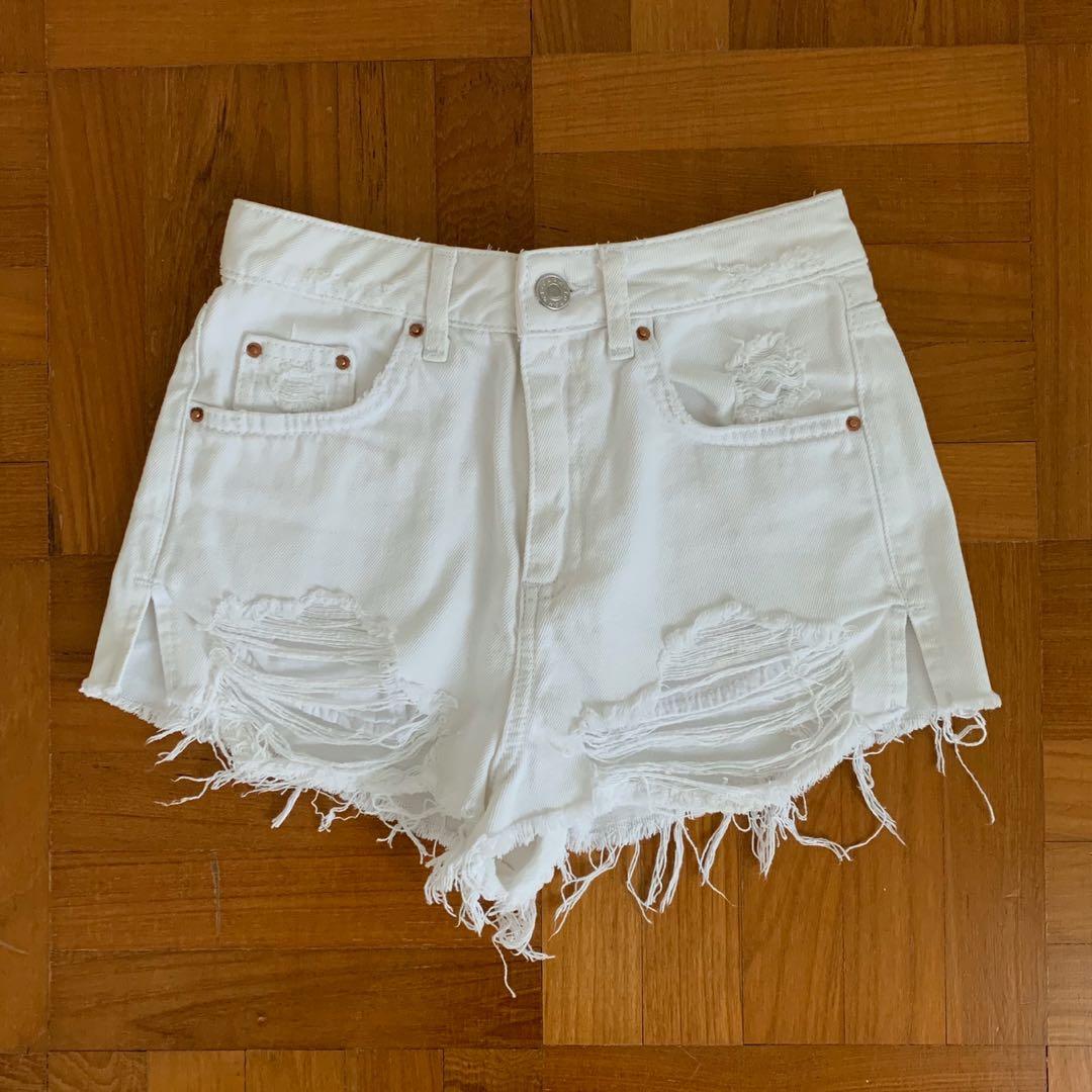 petite white denim shorts