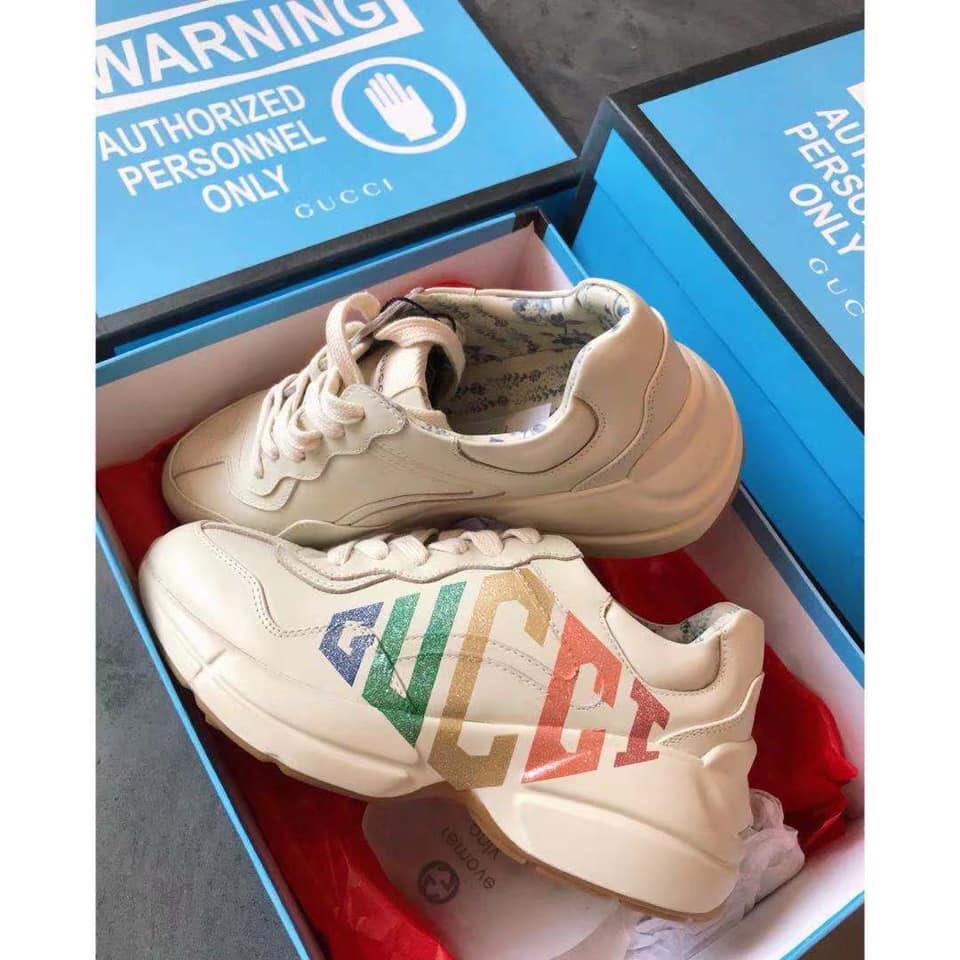 Women s Rhyton Gucci Glittery Logo Leather Sneaker 528892 Women s Fashion Footwear Sneakers on Carousell