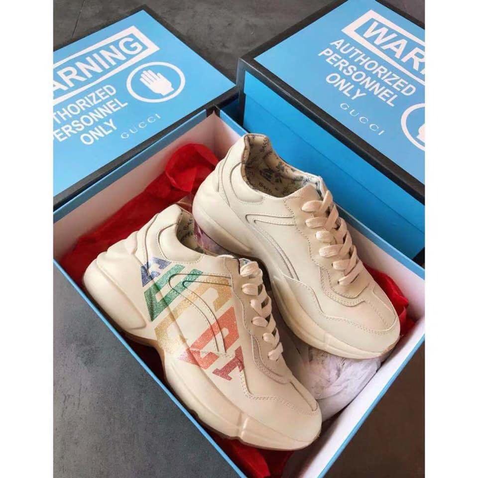Women s Rhyton Gucci Glittery Logo Leather Sneaker 528892 Women s Fashion Footwear Sneakers on Carousell