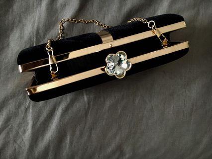 Black and Gold, velvet clutch