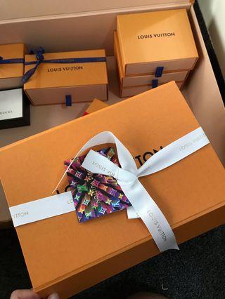 Authentic Louis Vuitton Box LV with New Gift Card and Ribbon Packaging,  Luxury, Bags & Wallets on Carousell