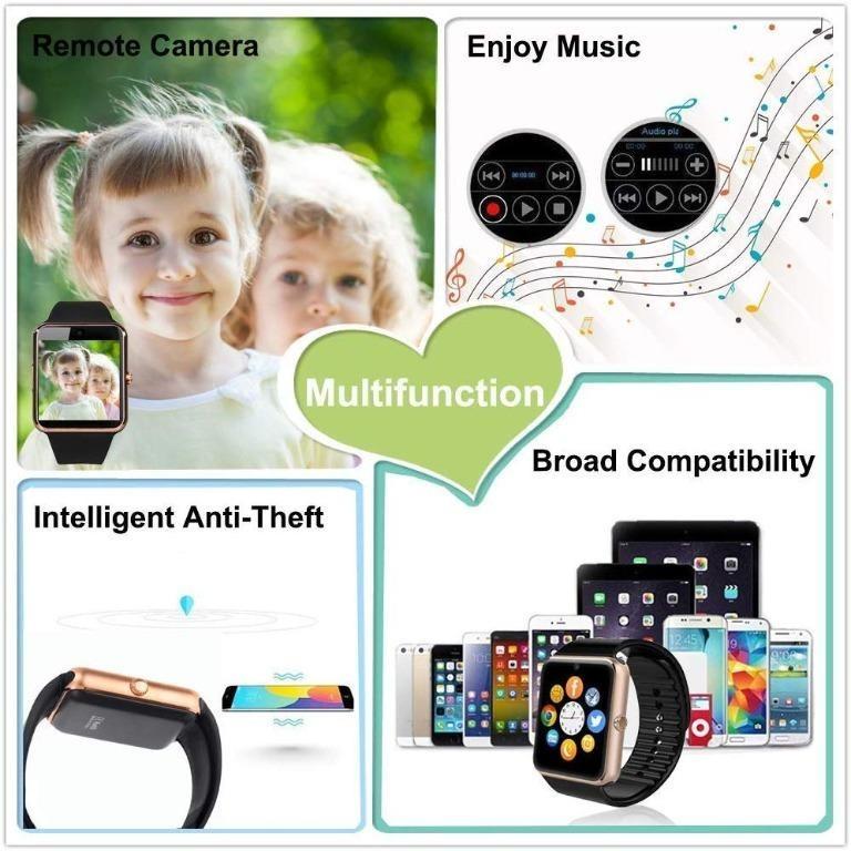 4480 Qiufeng GT08 Smart Watch Smartwatch Bluetooth Touchscreen Sweatproof Phone with Camera TF SIM Card Slot for Android and iPhone Smartphones for