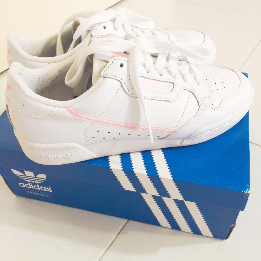 Adidas originals white and pink continental 80 trainers store